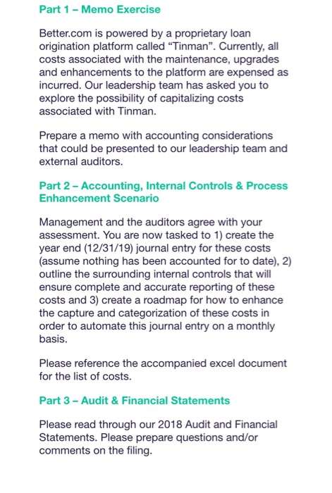  Part 1 - Memo Exercise Better.com is powered by a proprietary