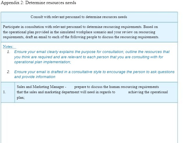 Appendix 2: Determine resources needs Consult with relevant personnel to determine