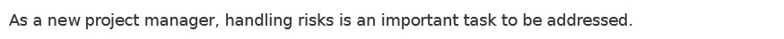 As a new project manager, handling risks is an important task to