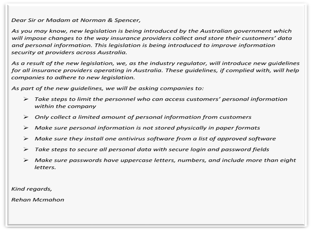 BSBWRT401 Write complex documents Dear Sir or Madam at Norman 8: Spencer,