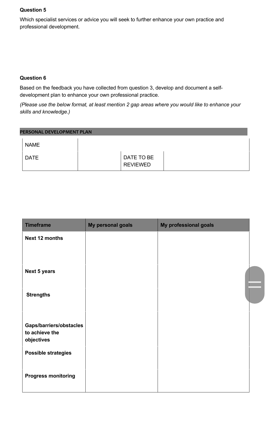 main ideas around professional self-management? b. Briey explain one (1) method you