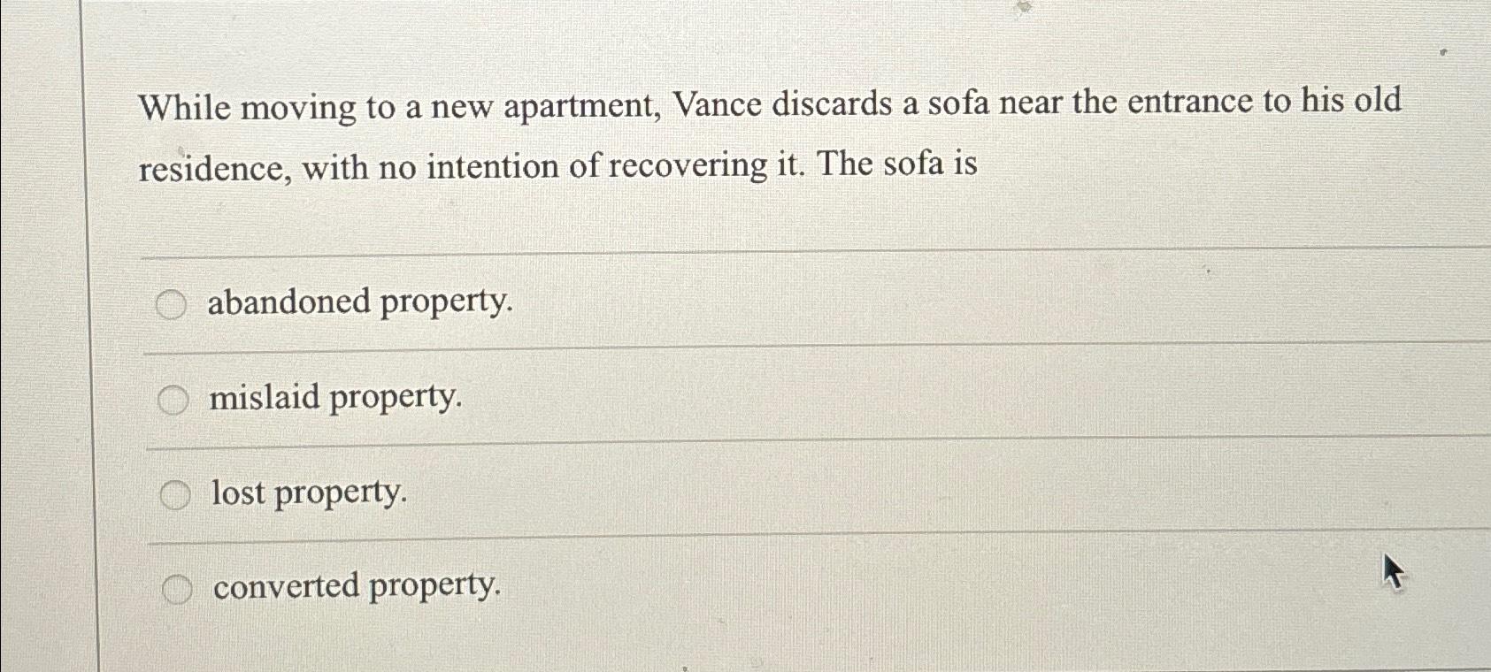  While moving to a new apartment, Vance discards a sofa near