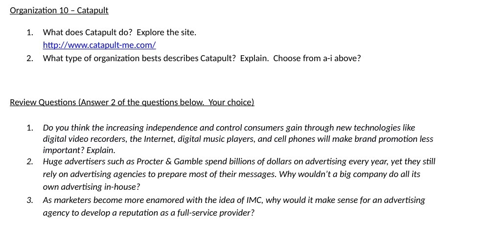 Organization 10 - Catapult 1. What does Catapult do? Explore the