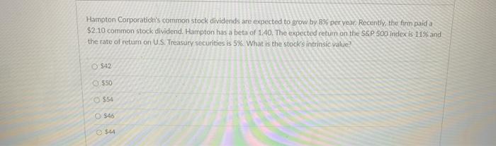  Hampton Corporationis common stock dividends are expected to grow by 8%