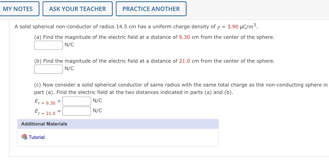MY NOTES ASK YOUR TEACHER PRACTICE ANOTHER A solid spherical non-conductor
