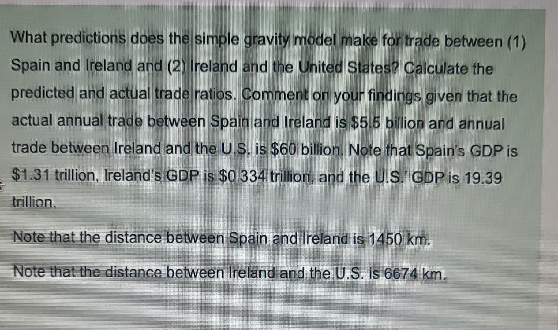What predictions does the simple gravity model make for trade between
