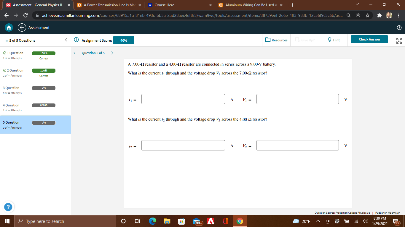 Assessment - General Physics II - X C A Power Transmission