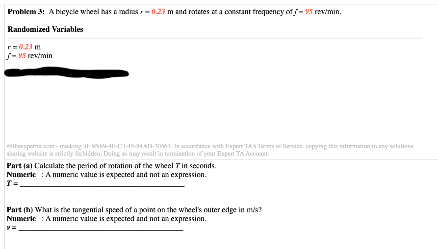  Problem 3: A bicycle wheel has a radius r = 0.23