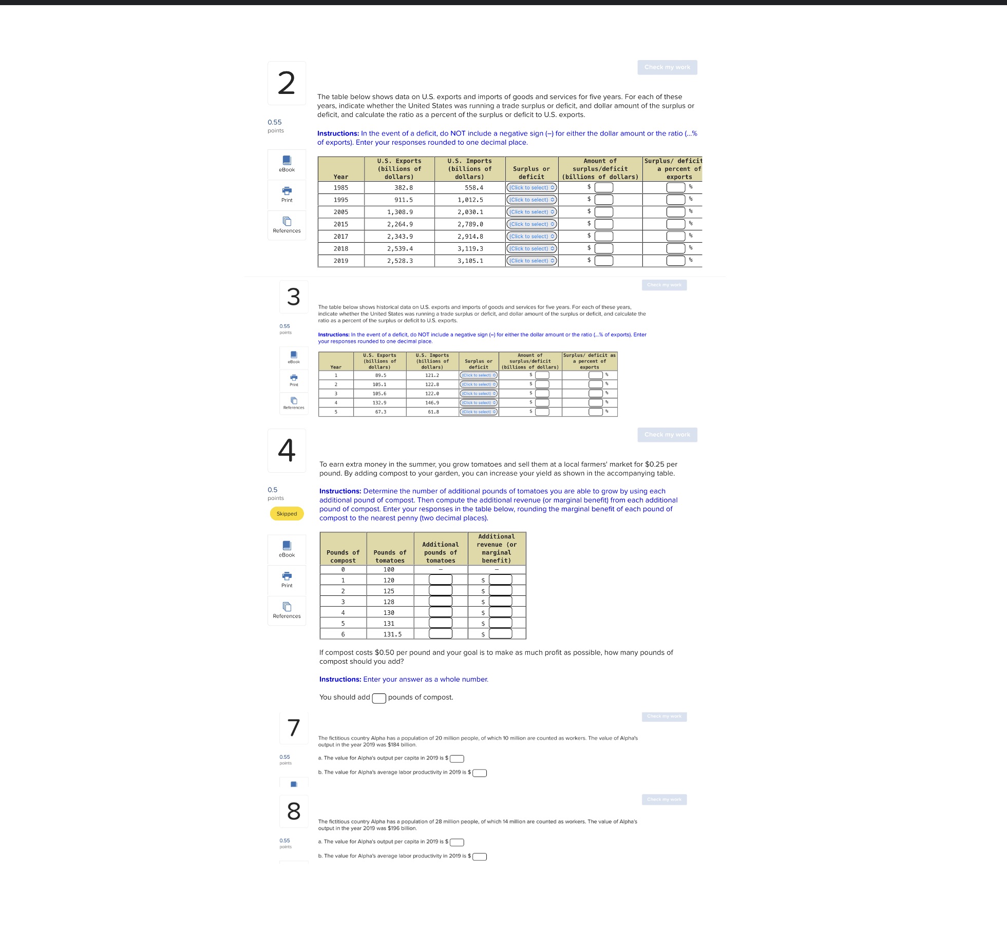  Check my work 2 The table below shows data on U.S.