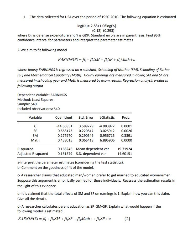 Explain each part. 1- The data collected for USA over the period