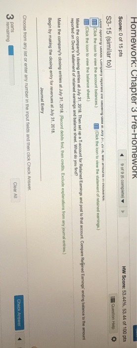  Homework: Chapter 3 Pre-Homework Score: 0 of 15 pts 9 of