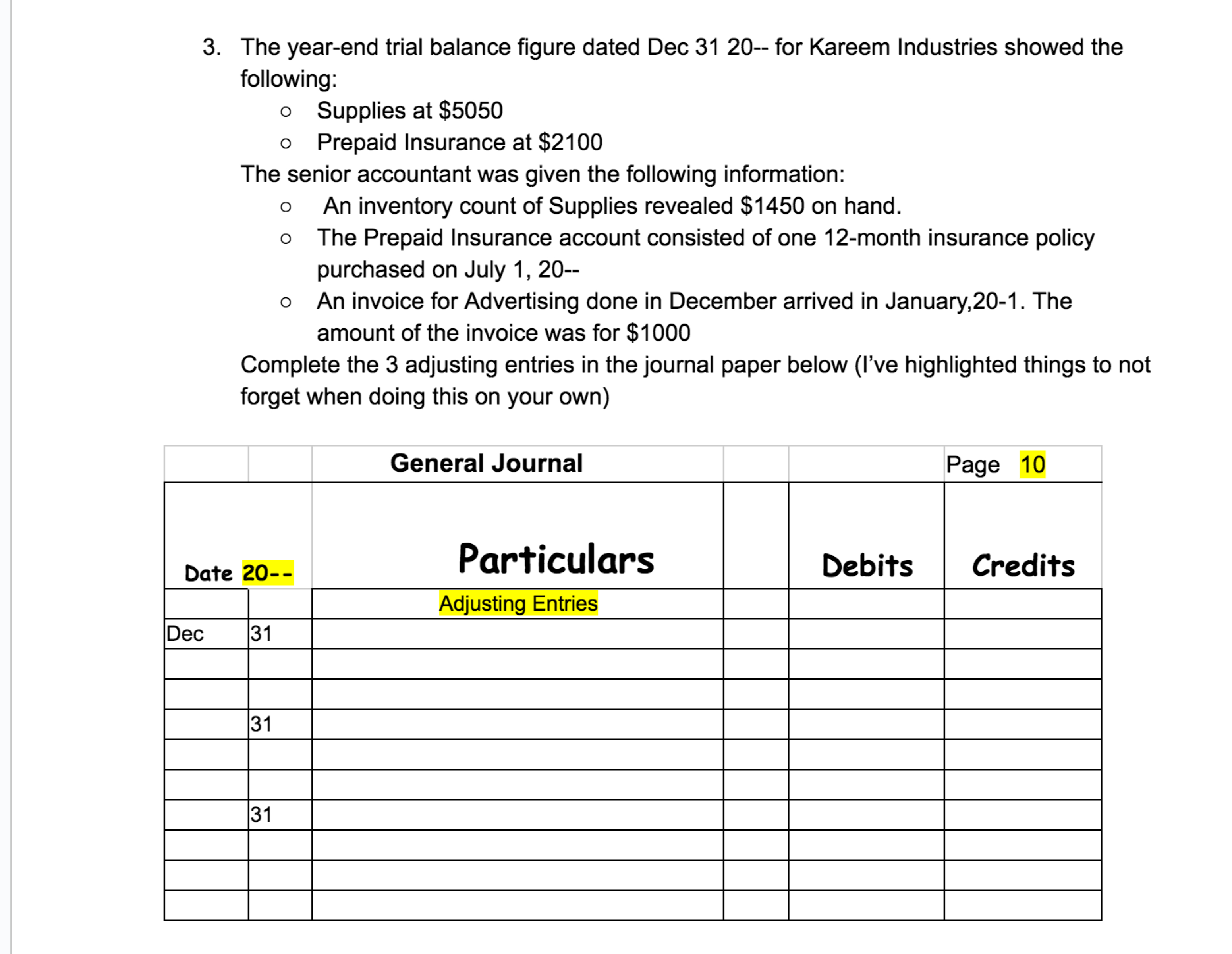  9.1 Adjusting Entries Student Worksheet Question 3 EMERGENCY!!!! PLEASE ANSWER CORRECTLY