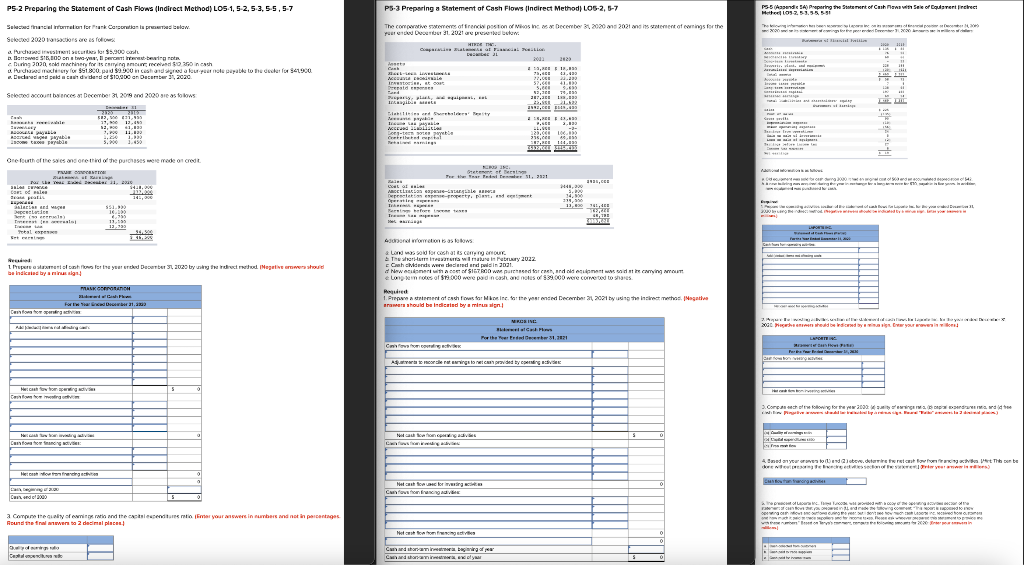  PS-2 Preparing the Statement of Cash Flows (Indirect Method) LOS 1,5-2,5-3,5-5,5-7