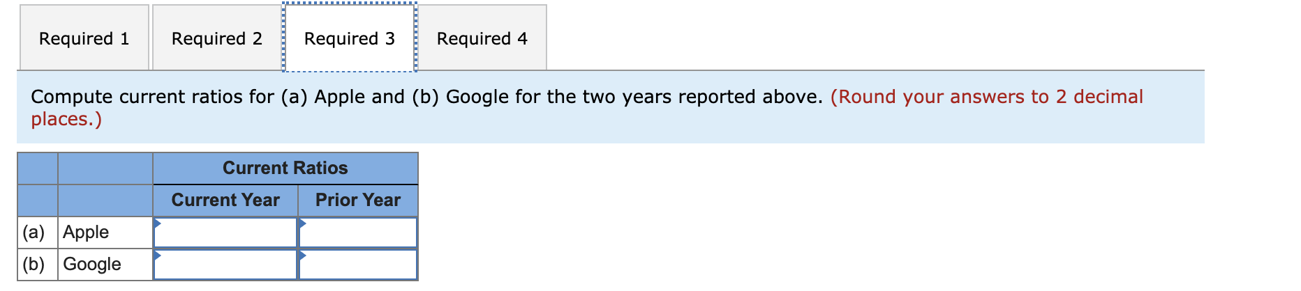 assets Current liabilities Google Current Year Prior Year $ 19,478 $16,348 90,272