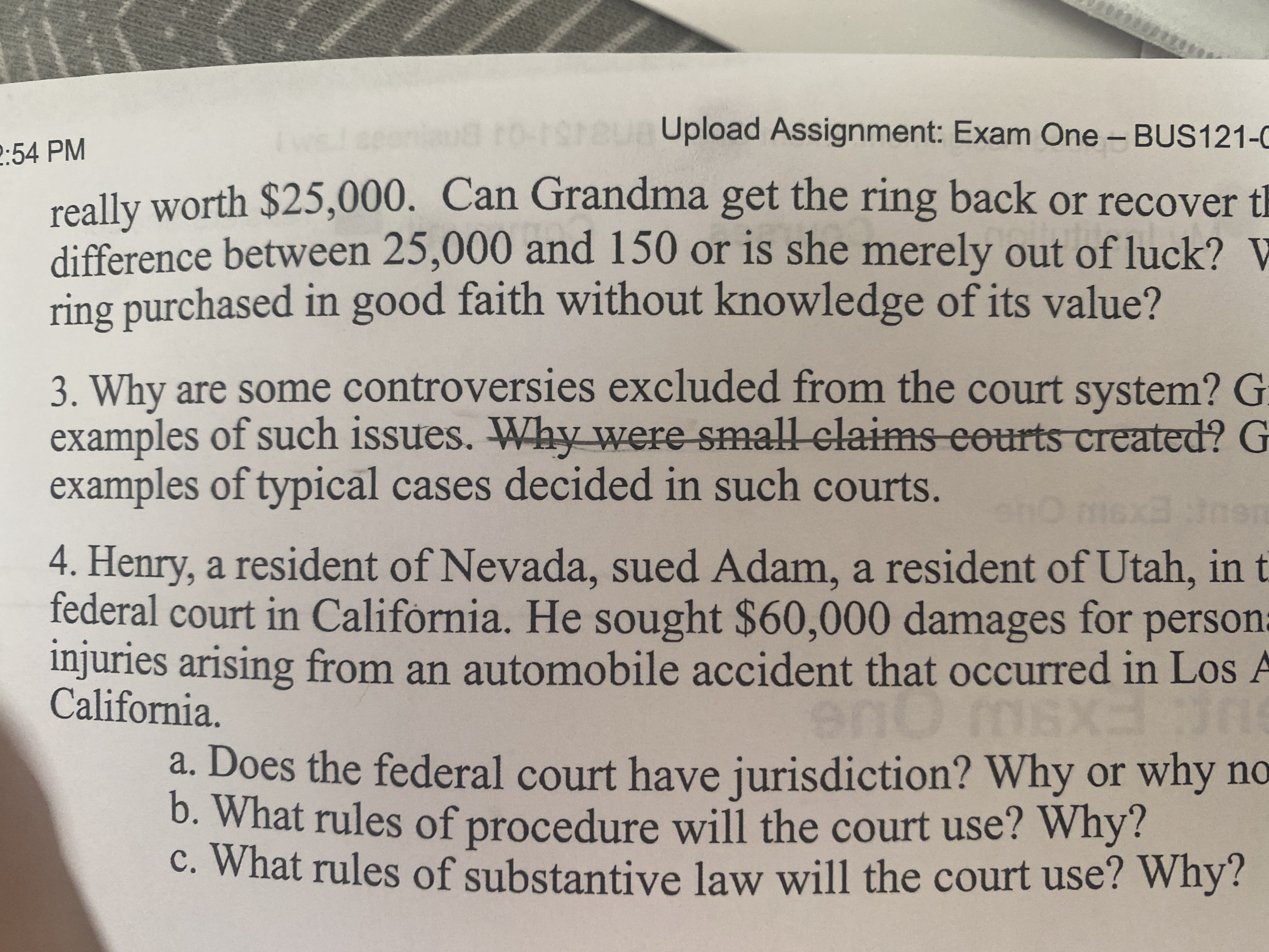 :54 PM to totalUpload Assignment: Exam One - BUS121- really worth