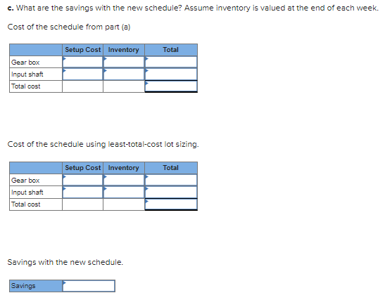 on hand at the beginning of Week 1, and six gear boxes