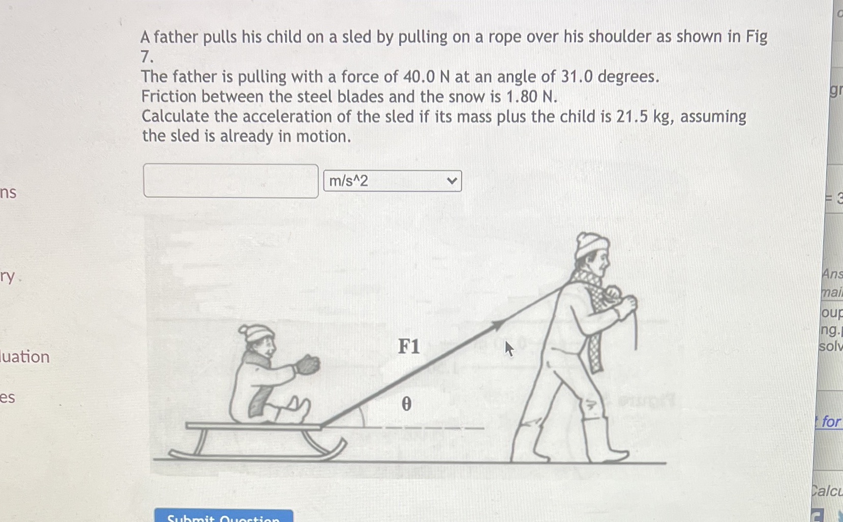 A father pulls his child on a sled by pulling on