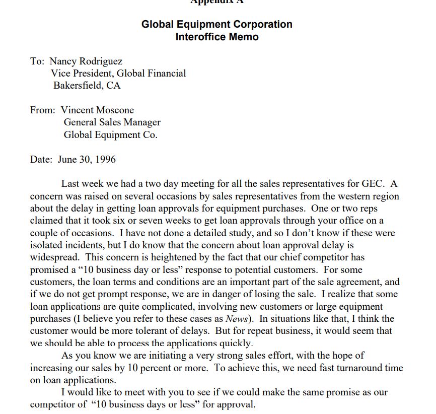 would taketodetermine the guaranteed response time.) GLOBAL FINANCIAL CORPORATION Global Equipment Company