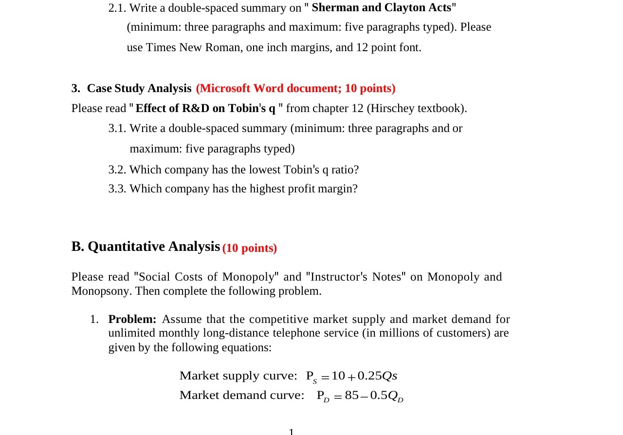 2.1. Write a doublespaced summary on " Sherman and Clayton Acts\"