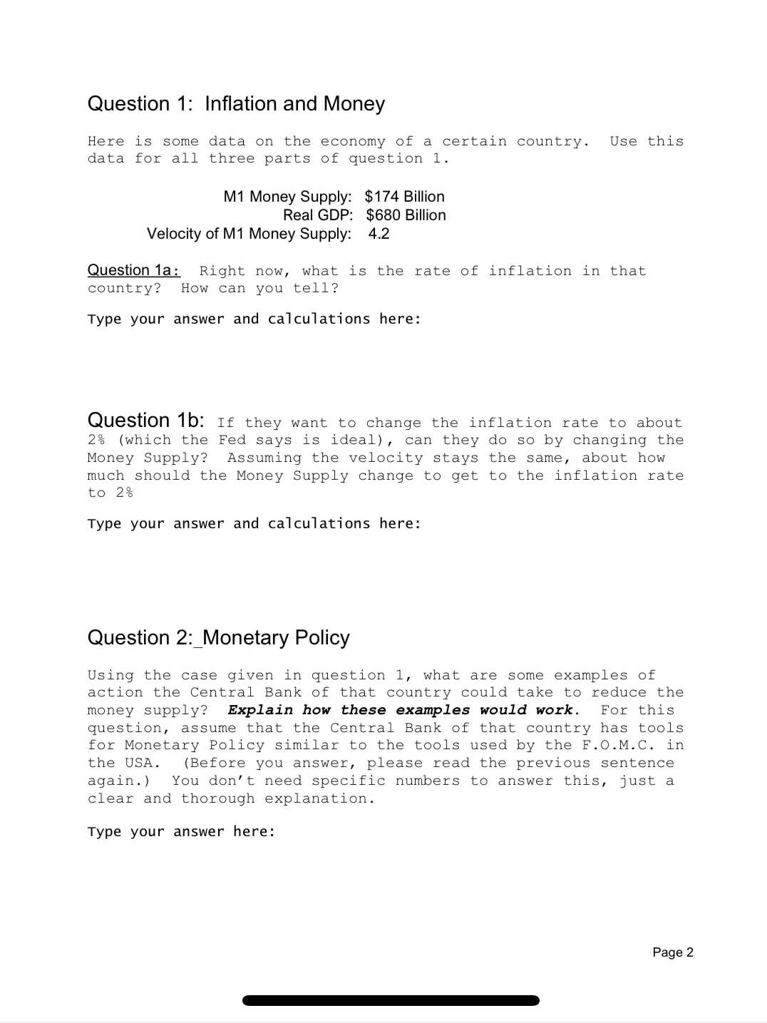 Question 1: Ination and Money Here is some data on the