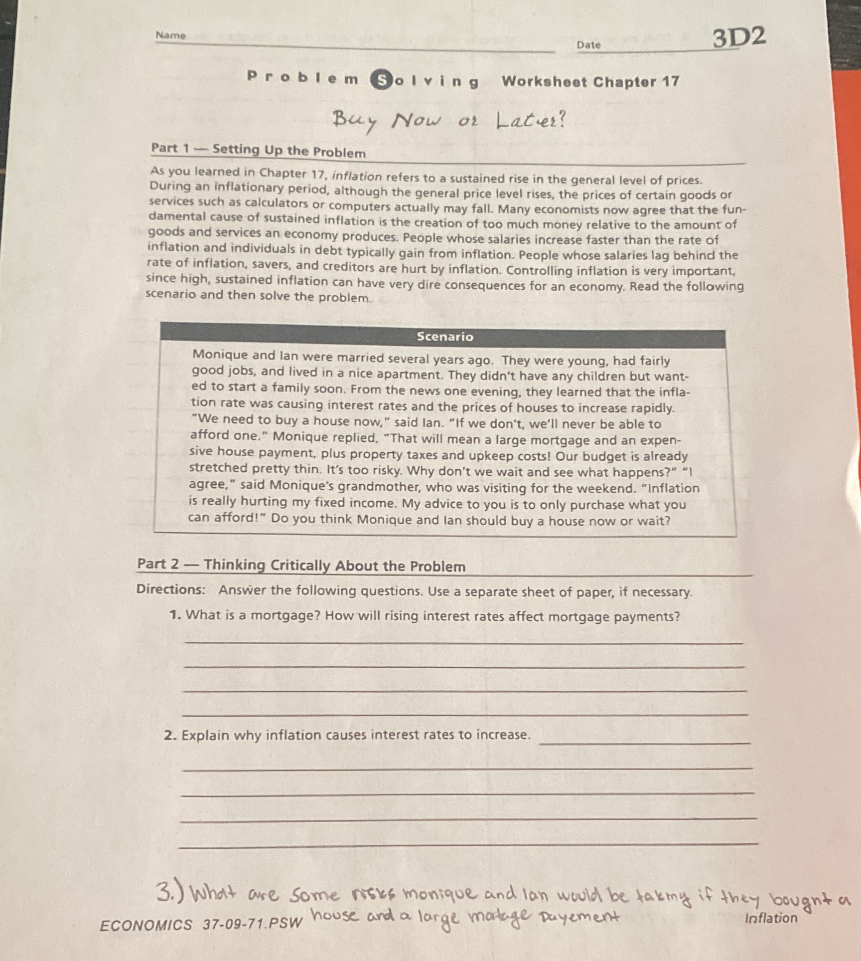  Name Date 3D2 Problem Solving Worksheet Chapter 17 Buy Now or