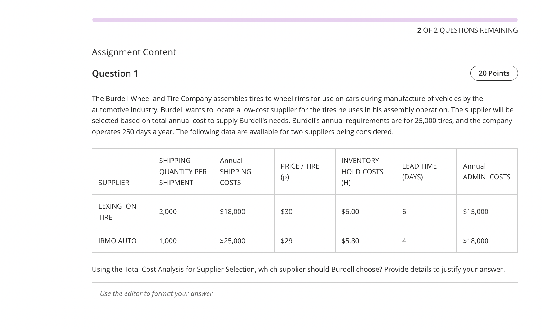 Assignment Content Question 1 2 OF 2 QUESTIONS REMAINING 20 Points