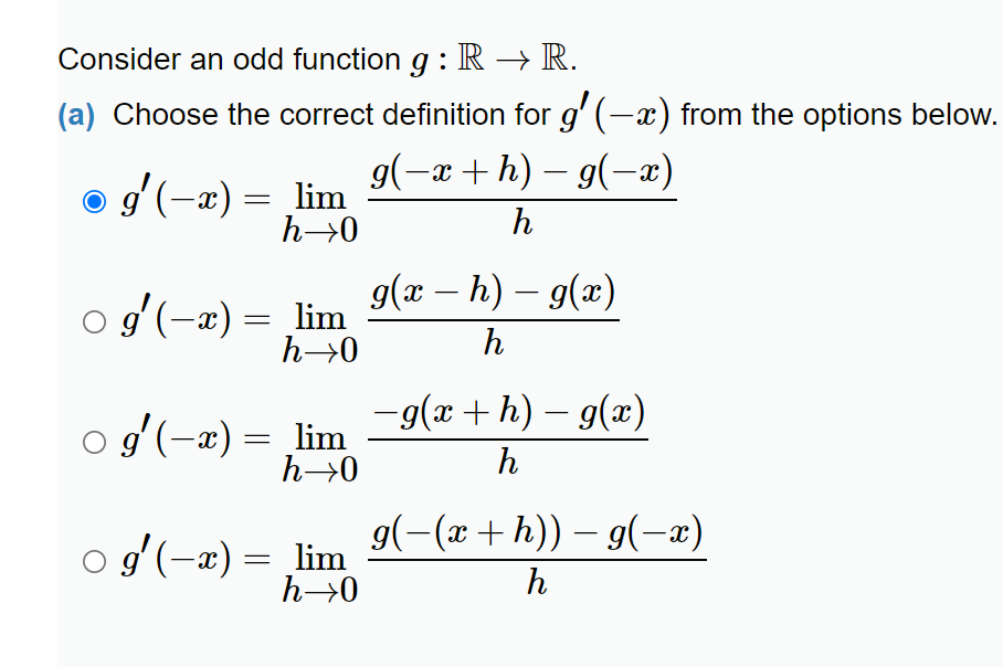  Consider an odd function g : R - R. (a) Choose