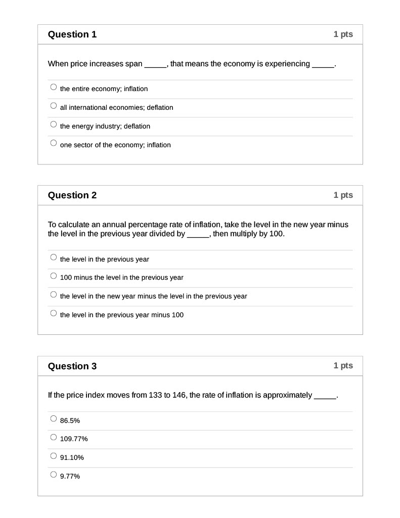  Question 1 1 pts When price increases span that means the