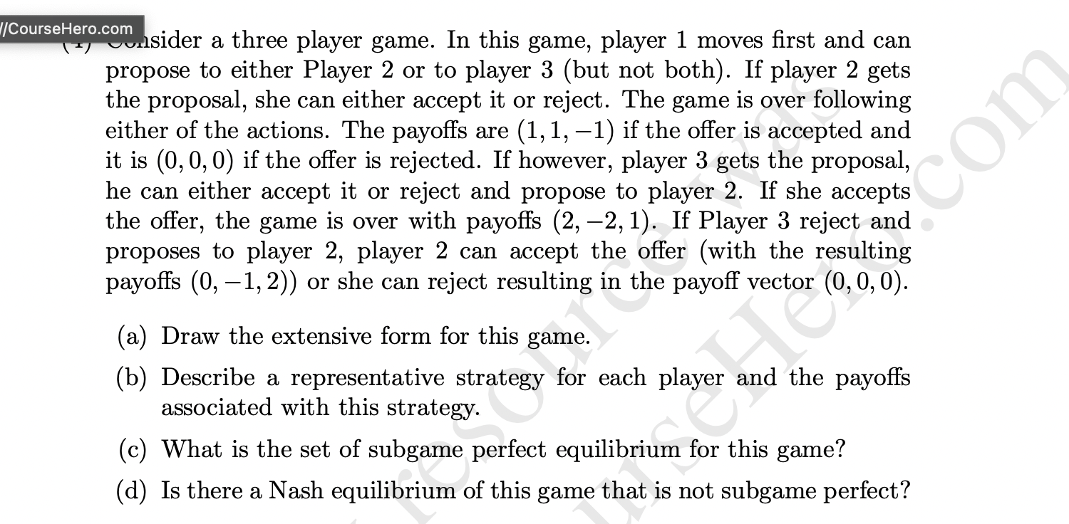 how to solve this problem \"sider a three player game. In this