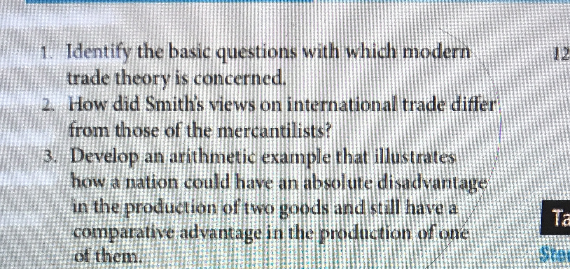  1. Identify the basic questions with which modern 12 trade theory