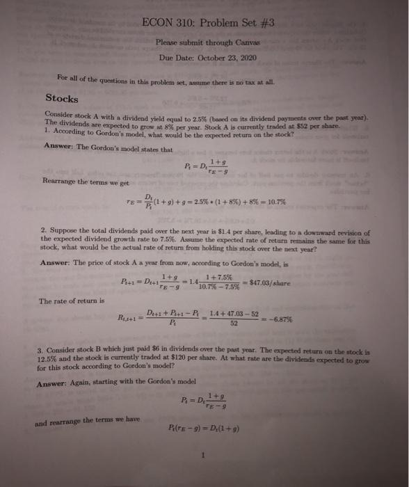 Answer all questions., ECON 310: Problem Set #3 Please submit through Canvas