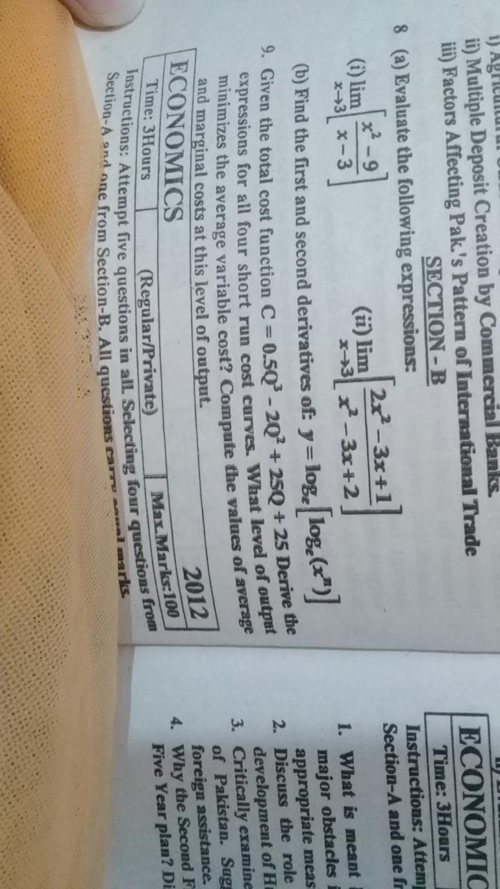 Given the total cost function C=0.5Q^3-2Q^2+25Q+25 . Derive the expressions for all