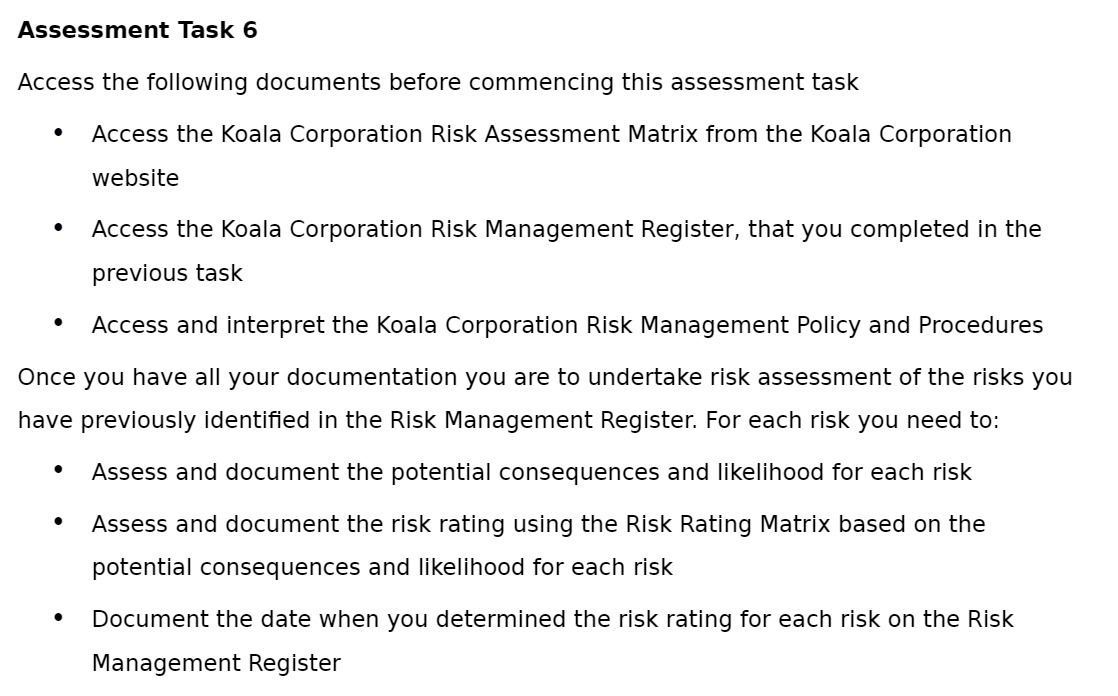  Assessment Task 6 Access the following documents before commencing this assessment