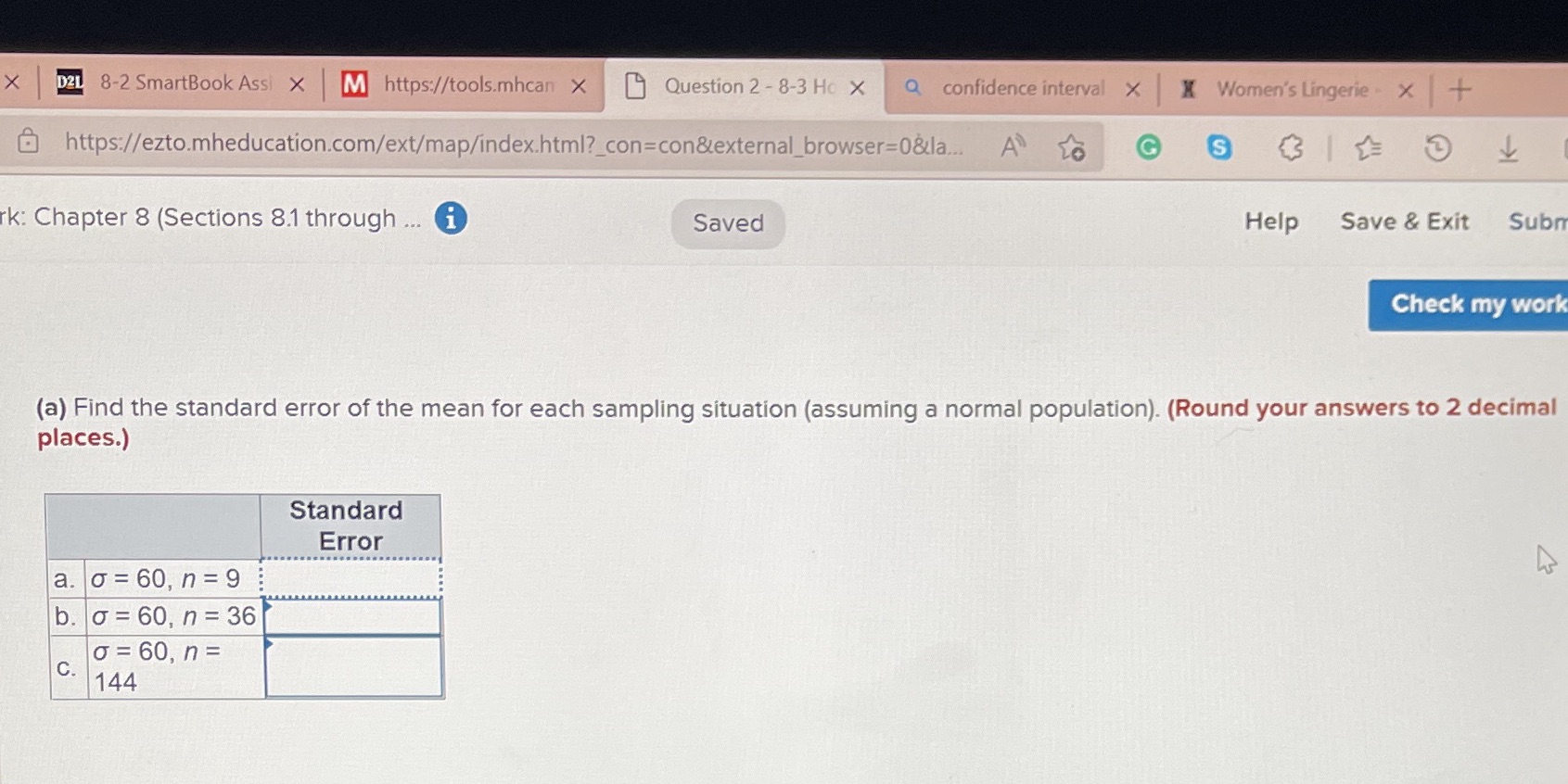  rk:Chapter8(Sectlons8.1through. 9 Help Save&Exlt sum ...... Check my work (a) Find
