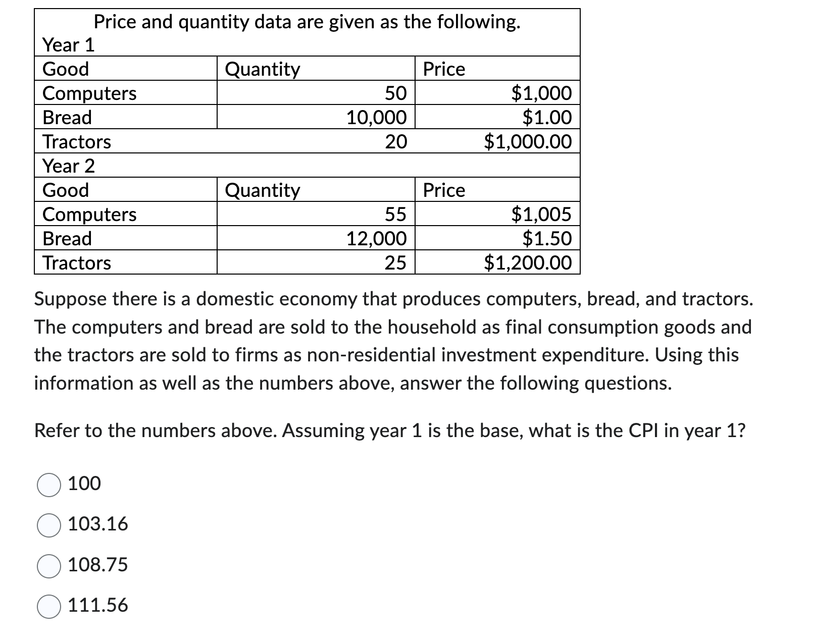  Price and quantity data are given as the following. Year 1