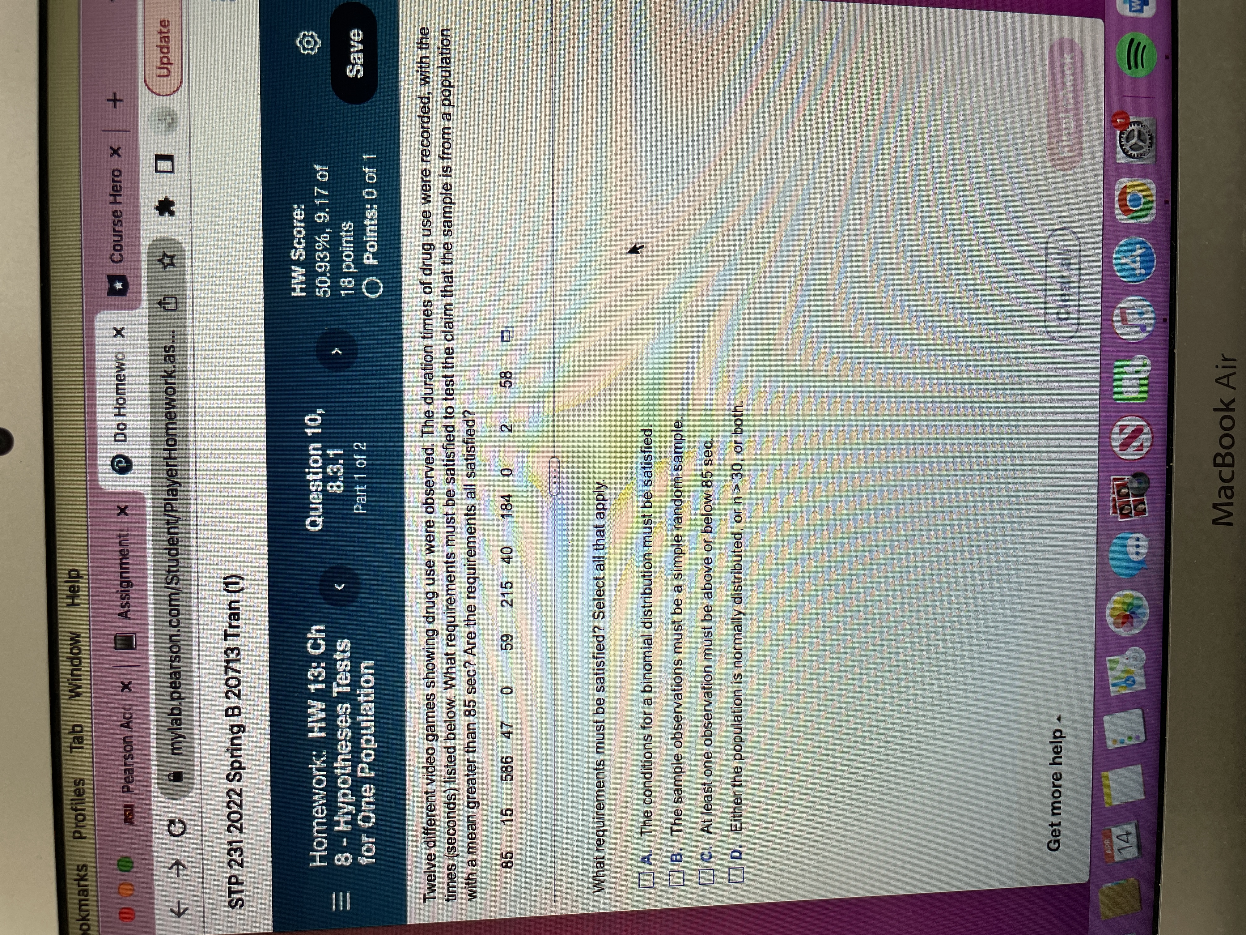 Do Homewo X Course Hero X + mylab.pearson.com/Student/PlayerHomework.as.. Update : STP 231