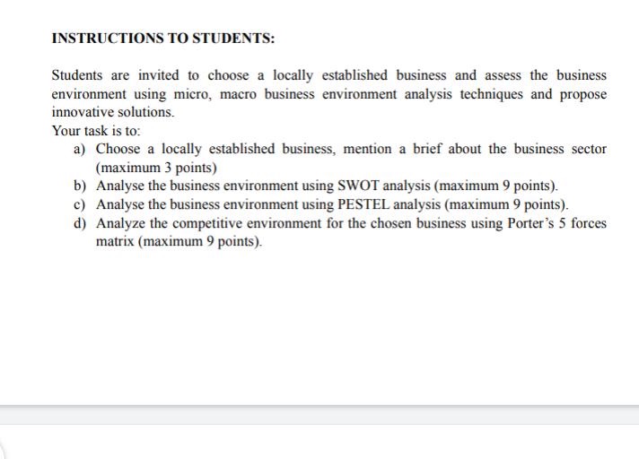 Provide me the answer INSTRUCTIONS TO STUDENTS: Students are invited to choose