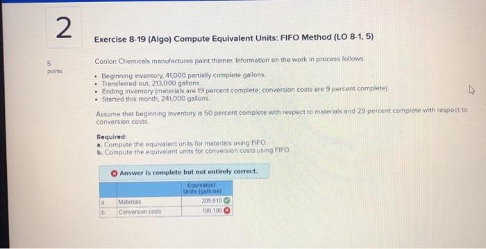  2 Exercise 8-19 (Algo) Compute Equivalent Units: FIFO Method (LO 8-1,5)