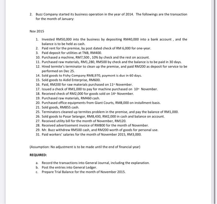  2. Buzz Company started its business operation in the year of