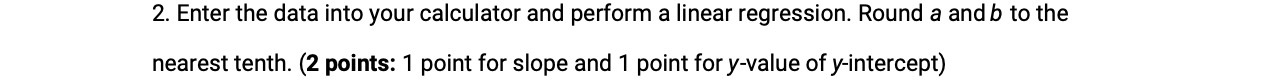 2. Enter the data into your calculator and perform a linear