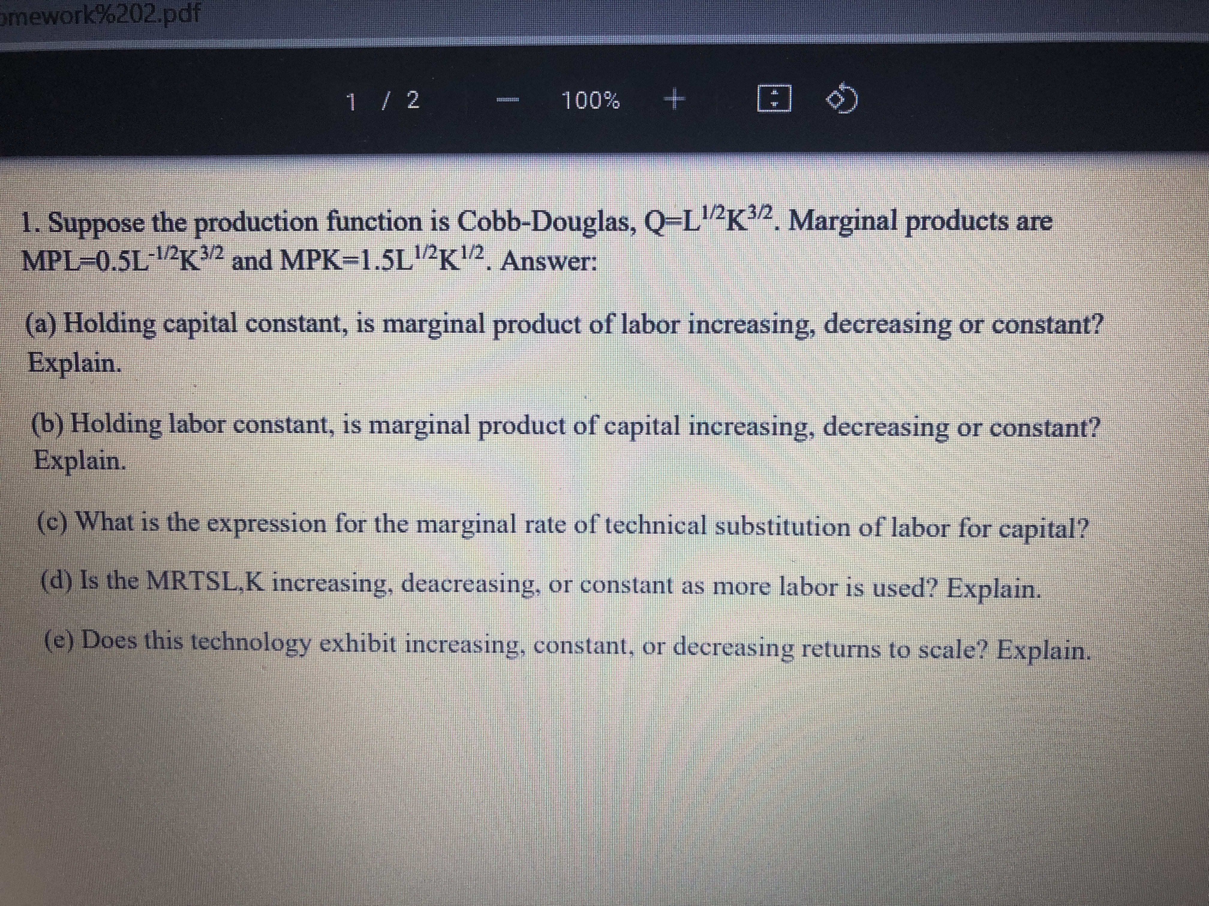 mework%202.pdf 1 / 2 100% 1. Suppose the production function is