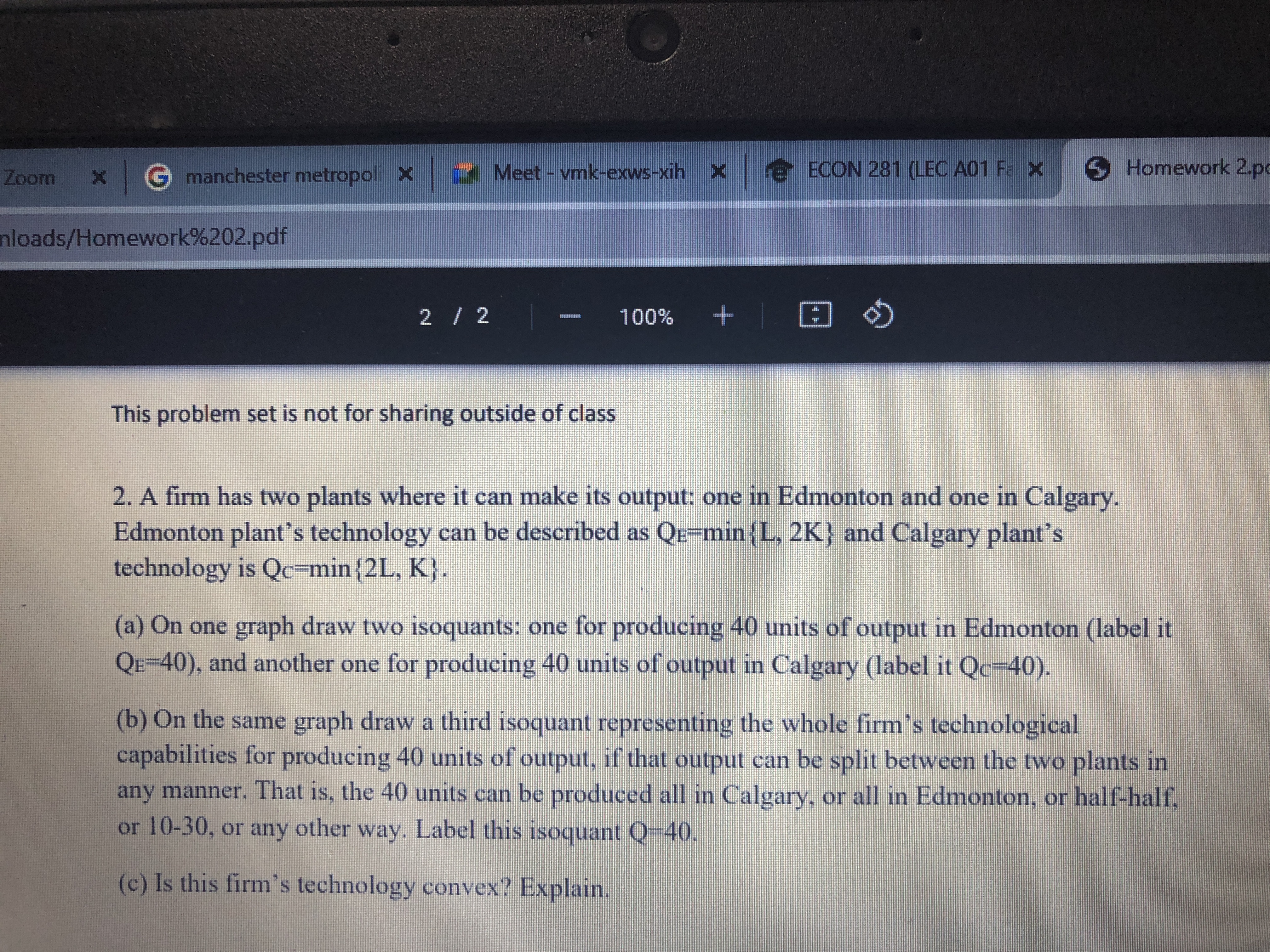 constant, is marginal product of labor increasing, decreasing or constant? Explain. (b)