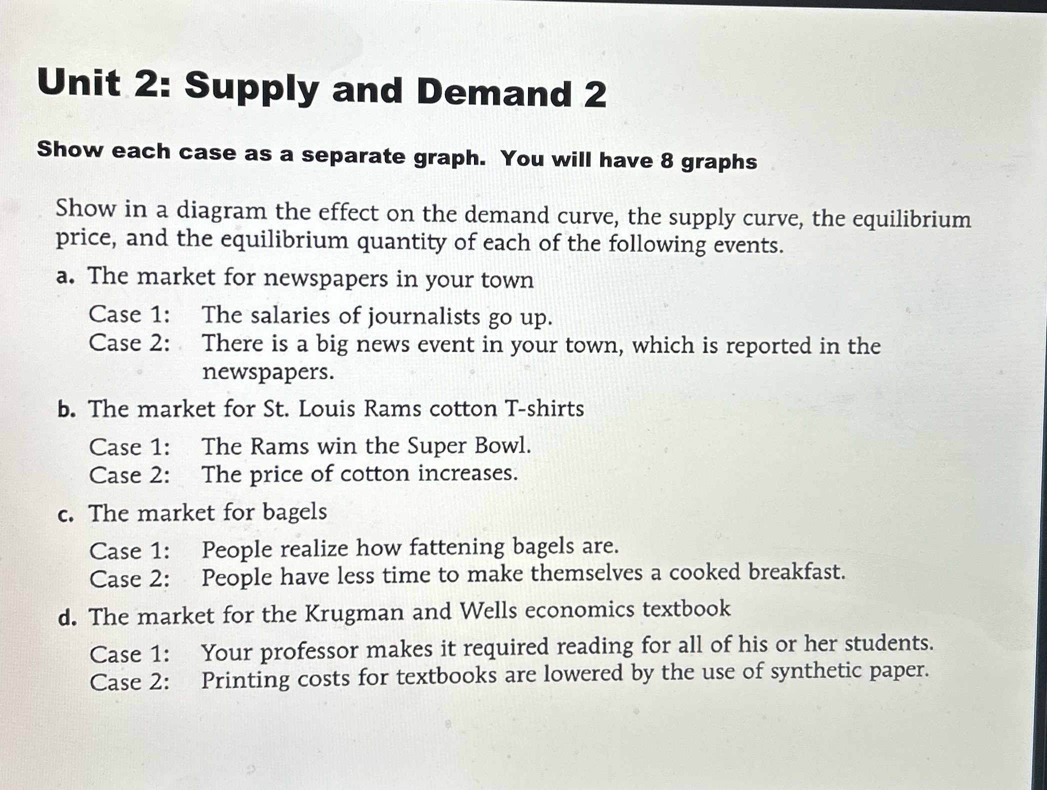 Please provide two graphs :) Unit 2: Supply and Demand 2 Show