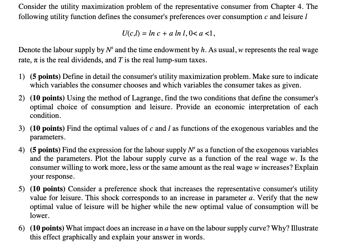Consider the utility maximization problem of the representative consumer from Chapter