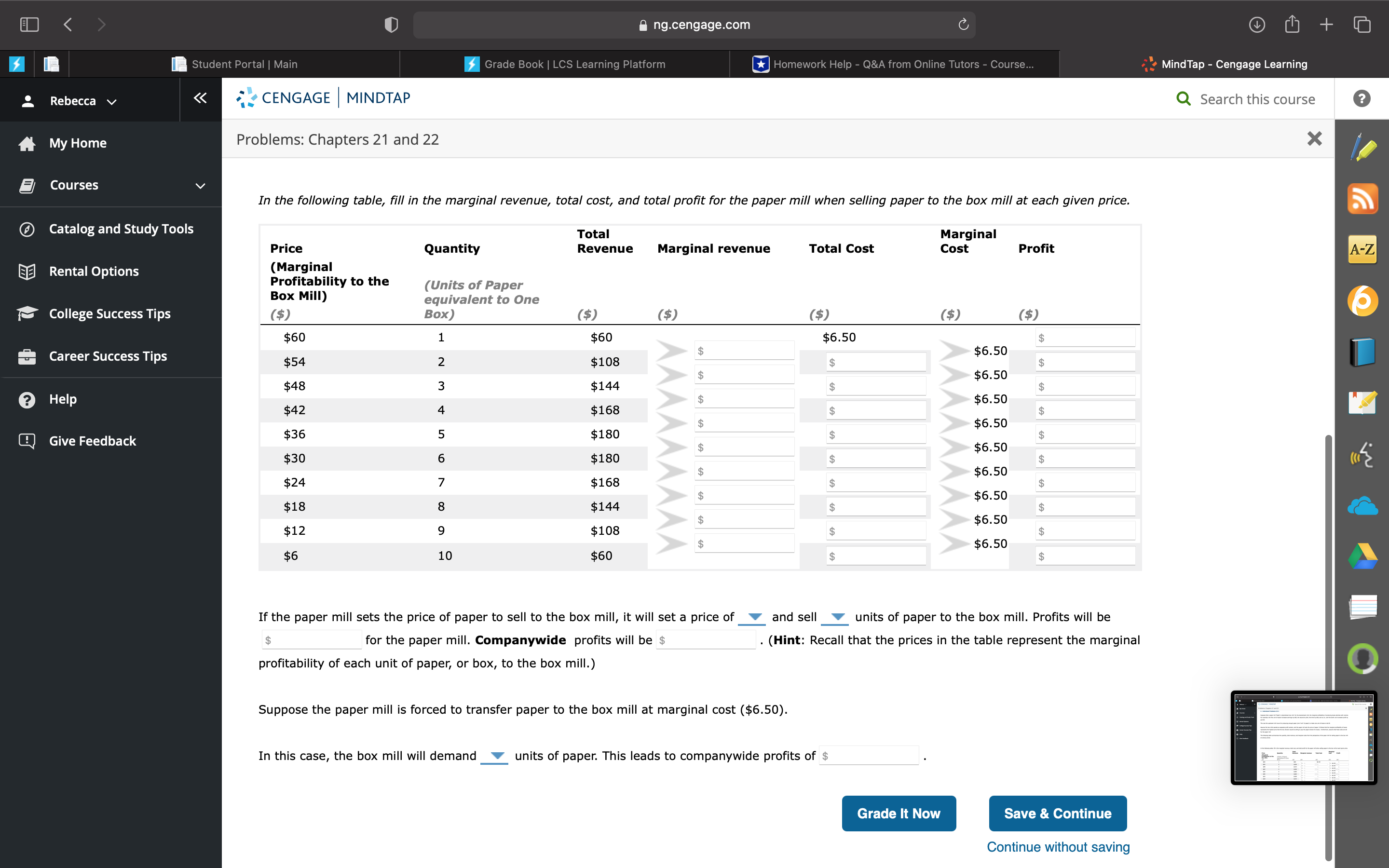 Rebecca v '::CENGAGE I MINDTAP Q Search this course My Home Problems: