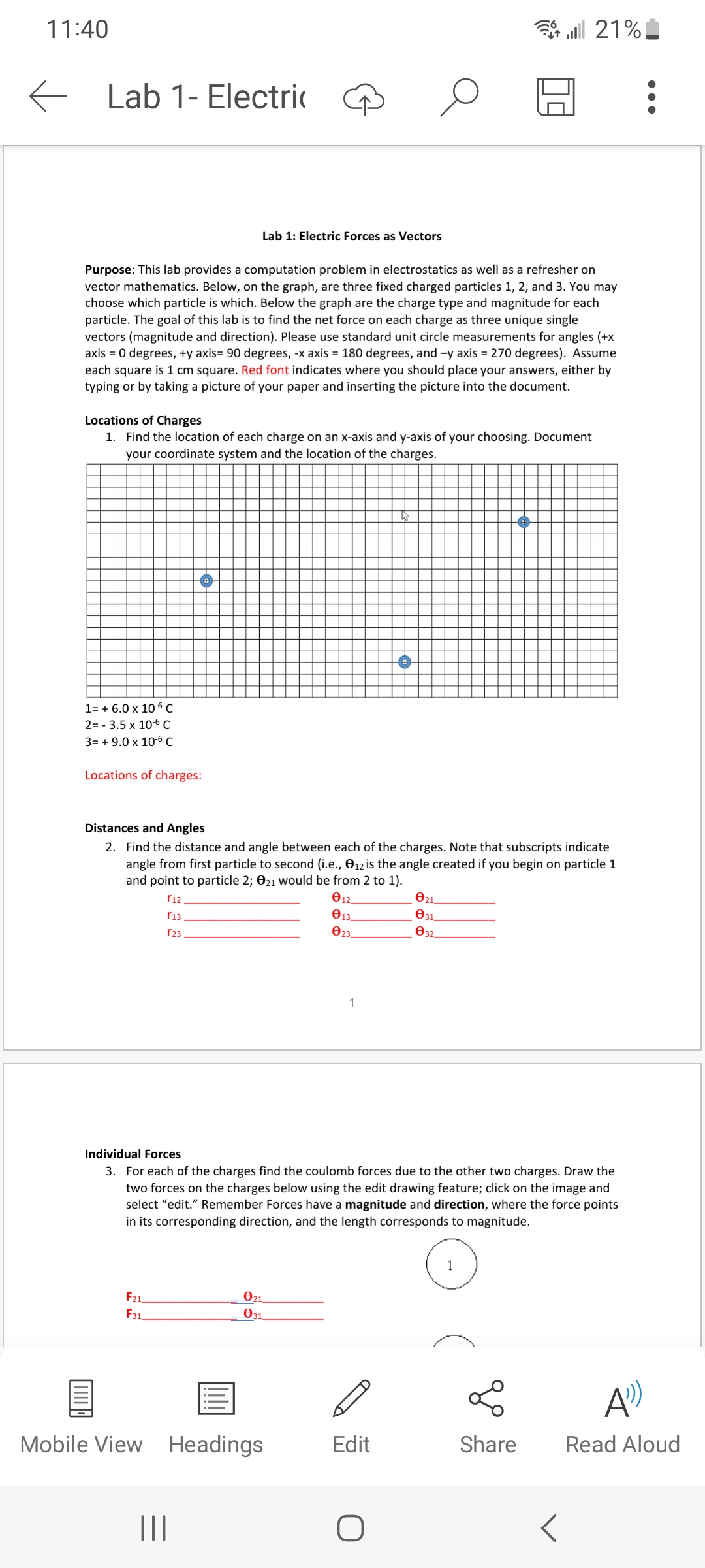 Lab 1: Electric Forces as VectorsPurpose: This lab provides a computation problem
