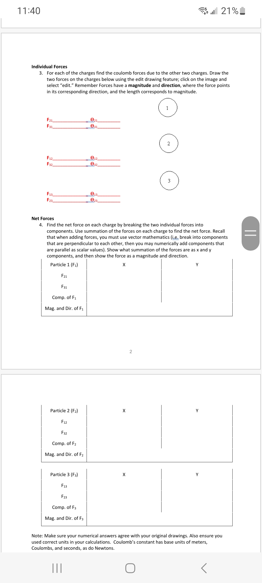 in electrostatics as well as a refresher on vector mathematics. Below, on