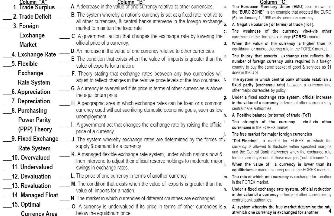 Column "A" Column "B" Column "C 1. Trade Surplus A. A