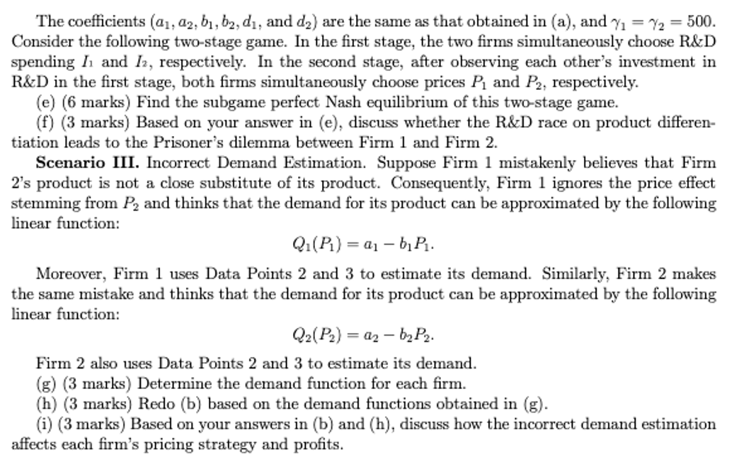 in advance !!! Question 3. Price Competition. (30 marks) Consider the price