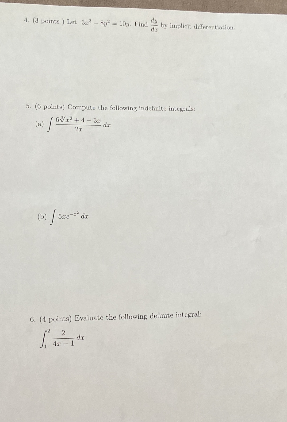 4. (3 points ) Let 3:r3 5reX Find by implicit differentiation. 5.